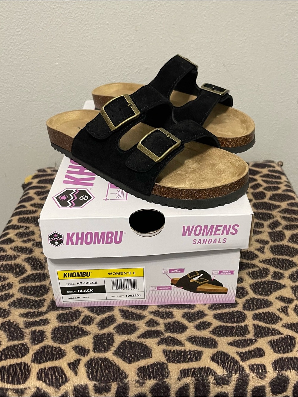 Khombu Ashville Double Strap Casual Sandals Black Comfort Womens 6